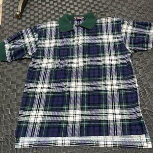 Round tree & Yourke free collar polo blue and green checkered size small